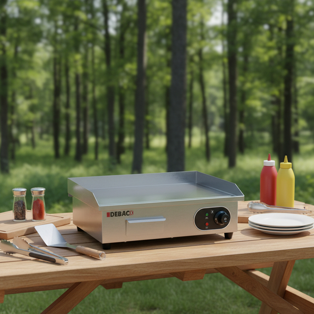 DEBACK Stainless Steel Electric Griddle 3kW Multi-Function (Grilling/Frying/Baking) Detachable Oil Tray Non-Stick Surface