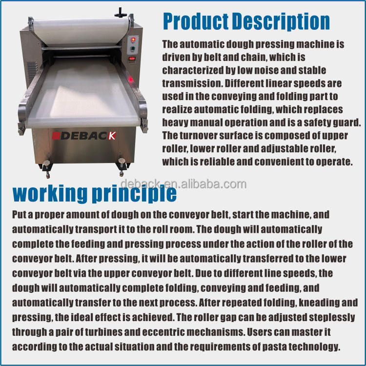 DEBACK New Automatic Dough Pressing Machine for Bakery Use Speed Adjustable Thickness Conveying Folding 1 Year Warranty