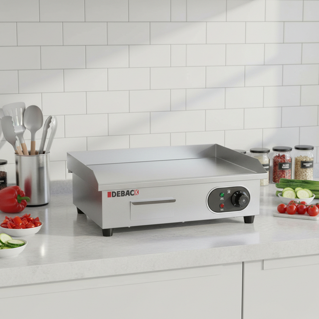 DEBACK Commercial Stainless Steel Electric Griddle Multi-Function Grilling Frying Baking Non-Stick Surface Detachable Oil Tray