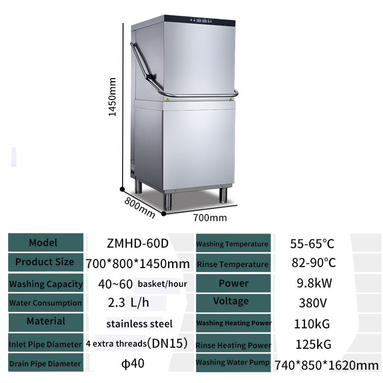 Professional Stainless Steel Fully Automatic Counter Hood-Type Dishwasher for Hotels Food Shops for Commercial Kitchen Equipment
