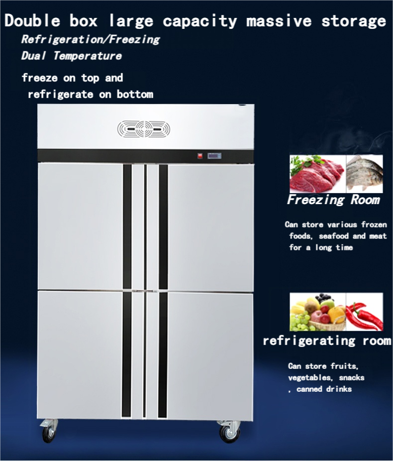 Commercial Use 220V Four Door Air-Cooled Hotel Kitchen Refrigerator Double-Temperature Storage Table for Put-In Cabinets
