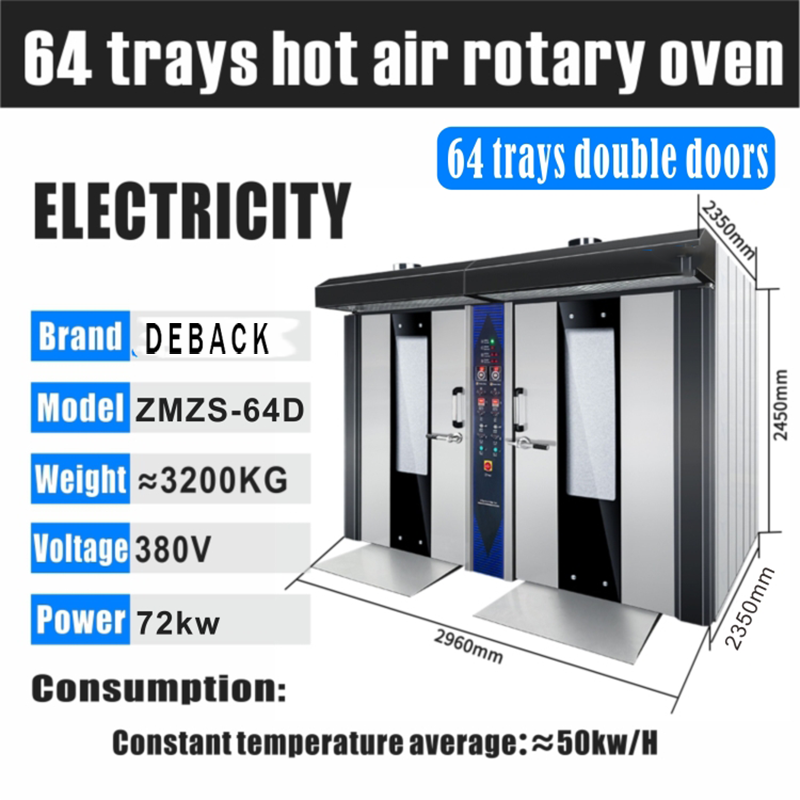 High Efficiency 64 Tray Rotary Rack Oven Double Door Design Rotary Oven for Bread Baking Gas Powered for Hotels Food Shops