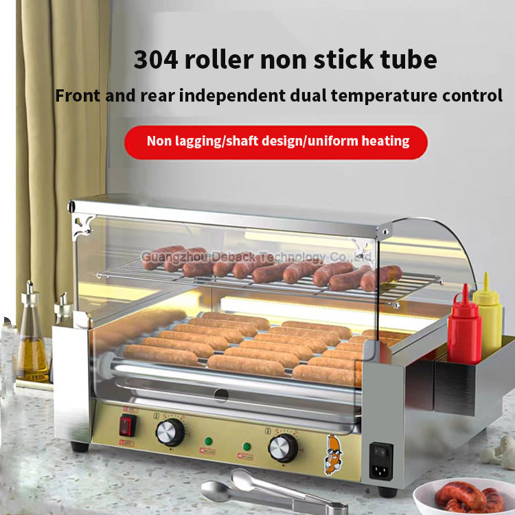 New DEBACK Commercial Electric Sausage Grill 7 Roller Machine Arc Cover Stainless Steel High Productivity Lightweight for Snack