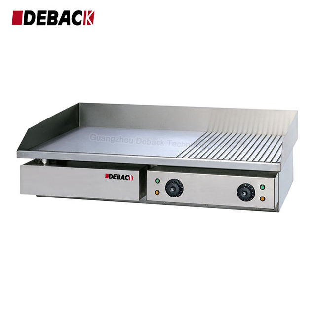 DEBACK Commercial Electric Griddle Half Flat Half Grooved Stainless Steel Grill Plate Plug-And-Play Triple-Function Kitchen