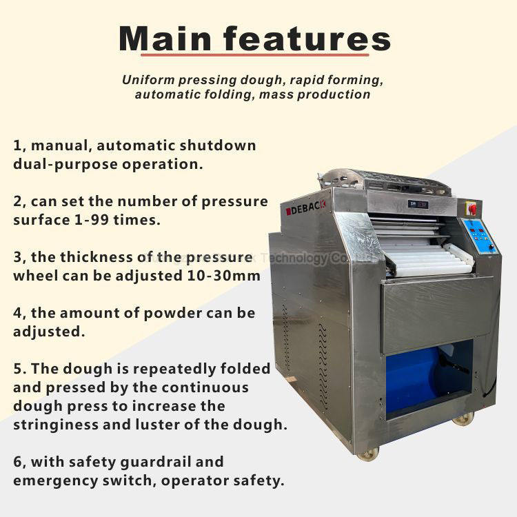 DEBACK New Fully Automatic Continuous Dough Pressing Machine for Bakery Use Speed Thickness Adjustable 220V/380V 1 Year Warranty