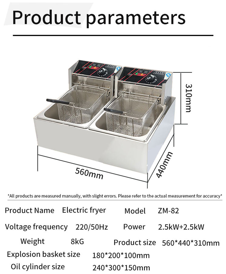 Commercial 220V Electric Potato Fryer for French Fries and Chicken New with 2 Tanks and 2 Baskets for Restaurant Catering