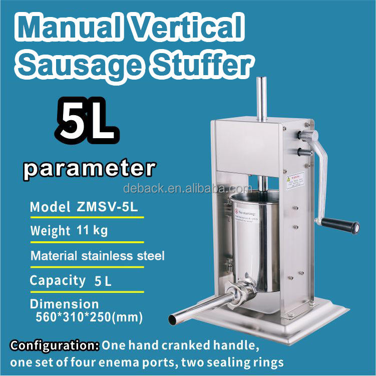 New Deback Stainless Steel Sausage Stuffer Machine 5L Capacity Four Tubes Party Outdoor Use Homemade Sausage Maker 1 Year