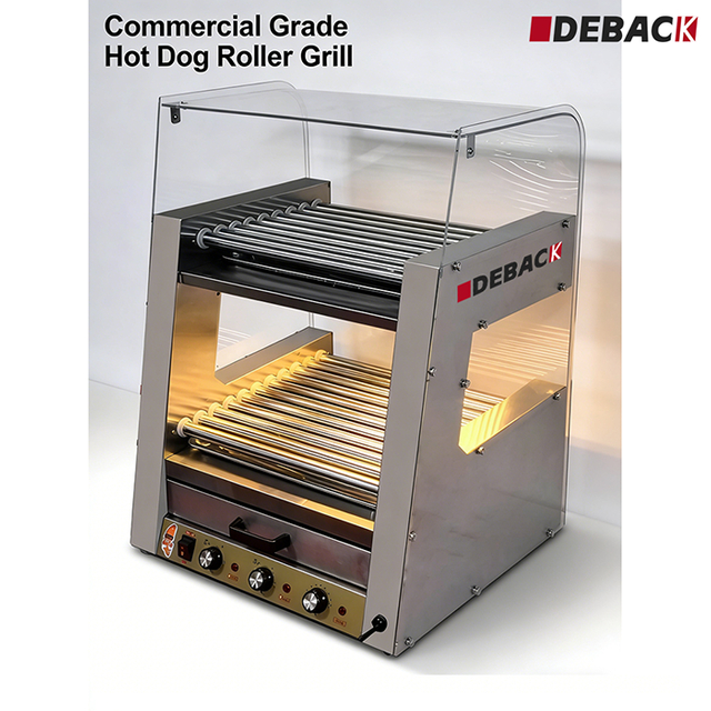 DEBACK 20-Roller Double Layer Commercial Hot Dog Machine Stainless Steel Electric Sausage Grill with Temperature Control