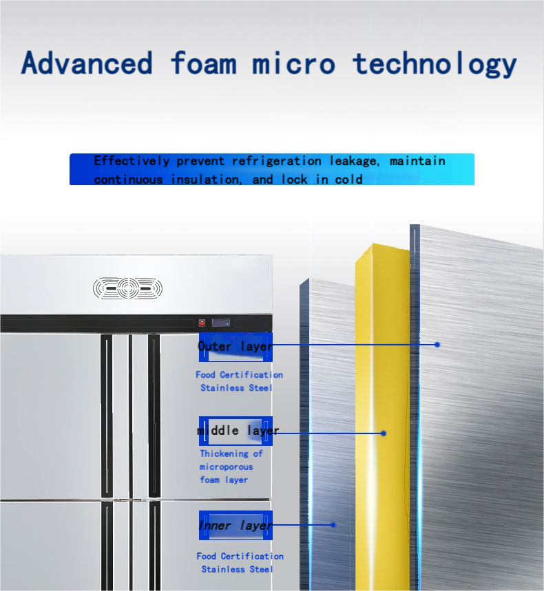 Commercial Use 220V Four Door Air-Cooled Hotel Kitchen Refrigerator Double-Temperature Storage Table for Put-In Cabinets