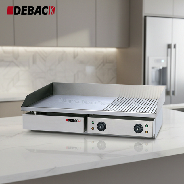 DEBACK Commercial Electric Griddle Half Flat Half Grooved Stainless Steel Grill Plate 4.4kW Multi-Function Plug-And-Play Kitchen