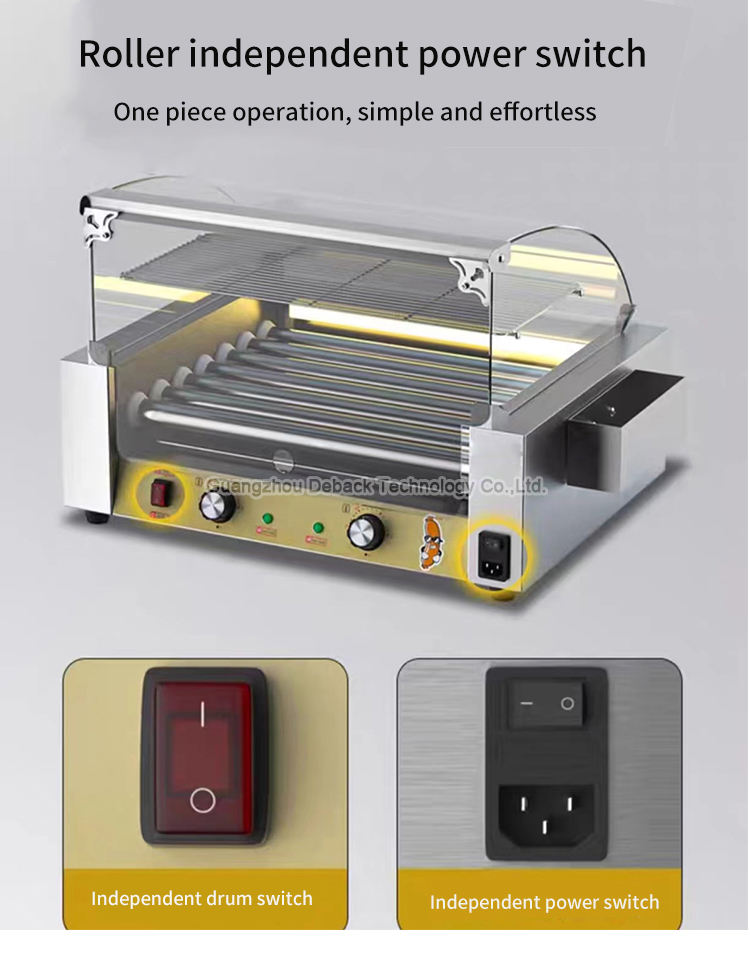 New DEBACK Commercial 5 Stick Sausage Machine Roller Grill Stainless Steel 220V High Productivity Hot Dog Maker