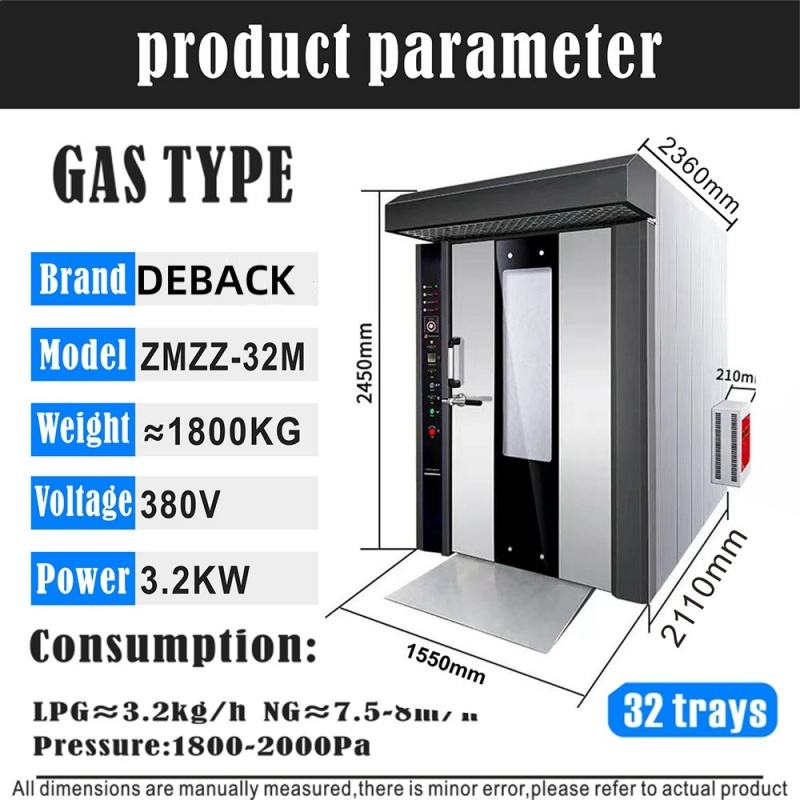 Bread Rotary Rack Oven Gas Baking Machine 32 Trays Rotary Oven Restaurants Food Shops Manufacturing Plants Hotels