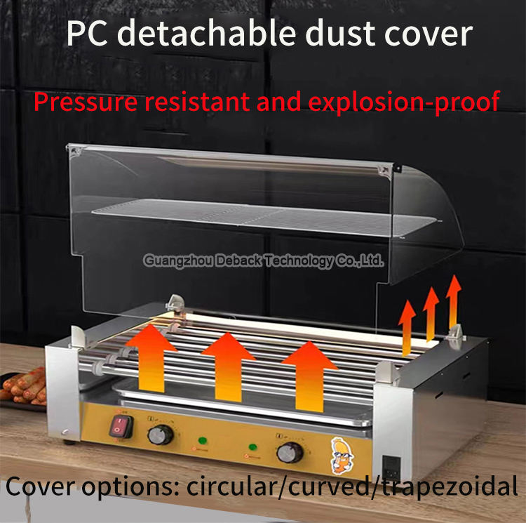 New DEBACK Commercial Electric Sausage Grill 7 Roller Machine Arc Cover Stainless Steel High Productivity Lightweight for Snack