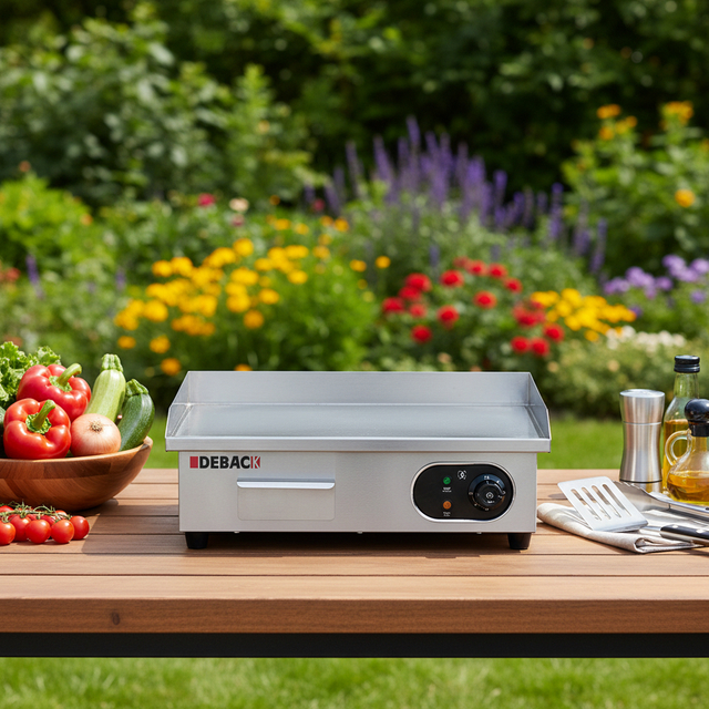 DEBACK Stainless Steel Electric Griddle 3kW Multi-Function (Grilling/Frying/Baking) Detachable Oil Tray Non-Stick Surface