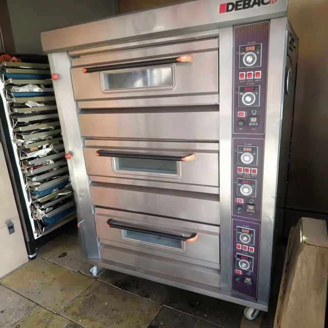 DEBACK European Style Electric Deck Oven for Bakery Stainless Steel 3 Shelves LED Display High Productivity Commercial Use