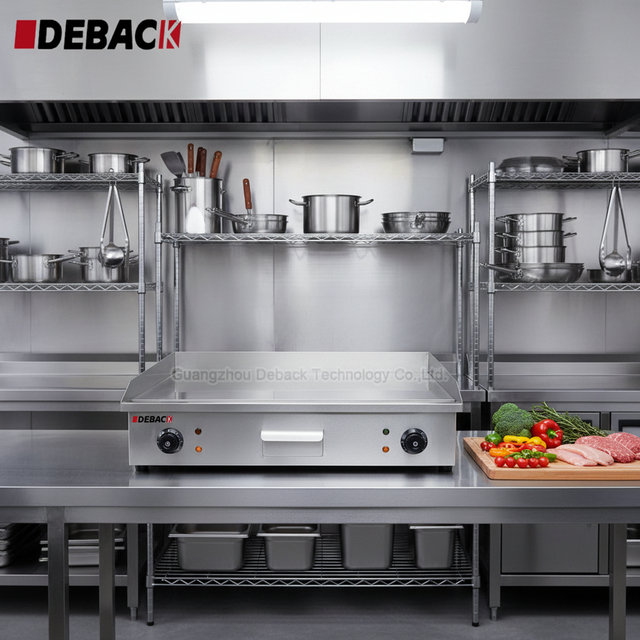 DEBACK Commercial Electric Griddle 4.4kW Multi-Function Grilling Frying Baking Stainless Steel Non-Stick Surface Detachable Oil