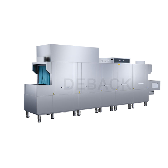 DEBACK Double Cylinder Double Spray Belt Stainless Steel Electric Drying Long Commercial Dishwasher Machine 380V 55.2KW 1 Year