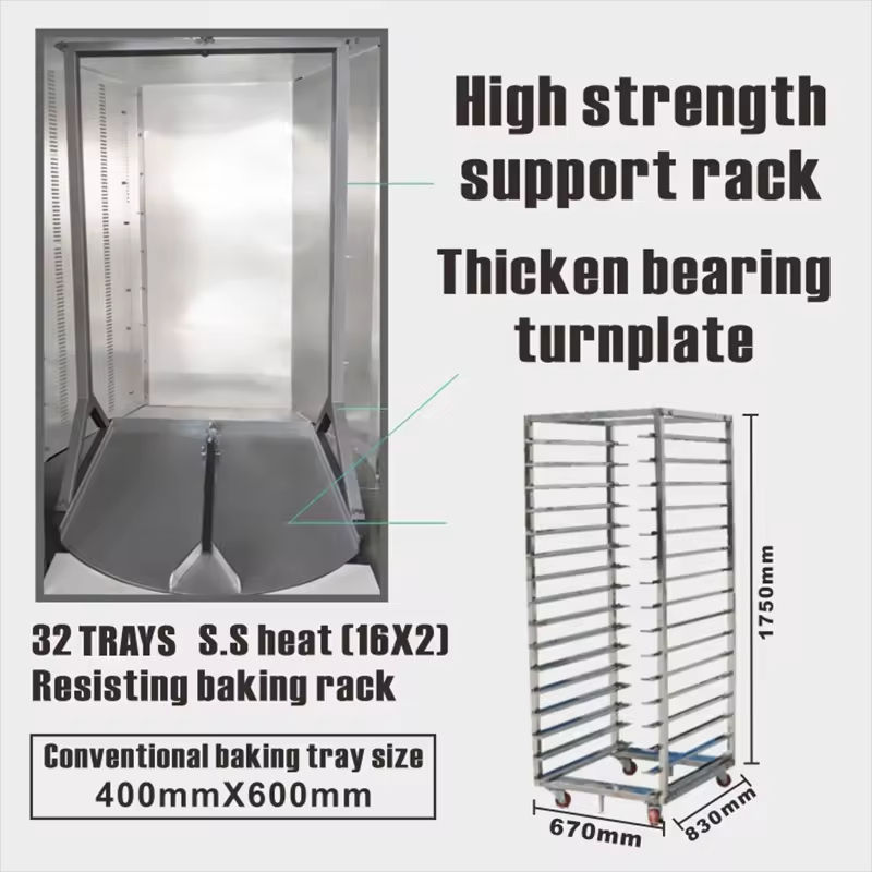 New Professional Rotary Rack Oven Bread Pizza Cake Baking Electric/Gas/Diesel 16 Trays High Productivity Home Use Water Power