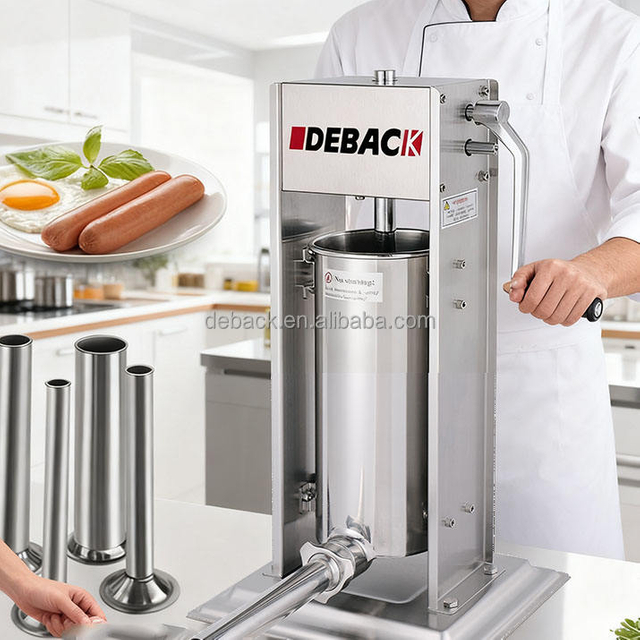 Deback 10L Stainless Steel Manual Vertical Sausage Stuffer/Filler Machine Four Tubes 1 Year Warranty New Meat Stuffer for Hotels