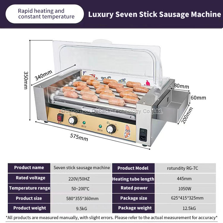 New Commercial Electric Sausage Machine 7 Roller 304 Stainless Steel High Productivity Sausage Grill Maker with Round Cover