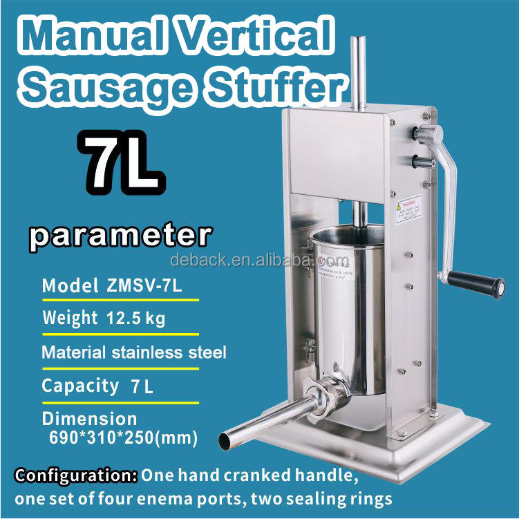 New Deback Stainless Steel Sausage Maker Filler Machine with Four Tubes 7L Capacity 1 Year Warranty Outdoor Party Use