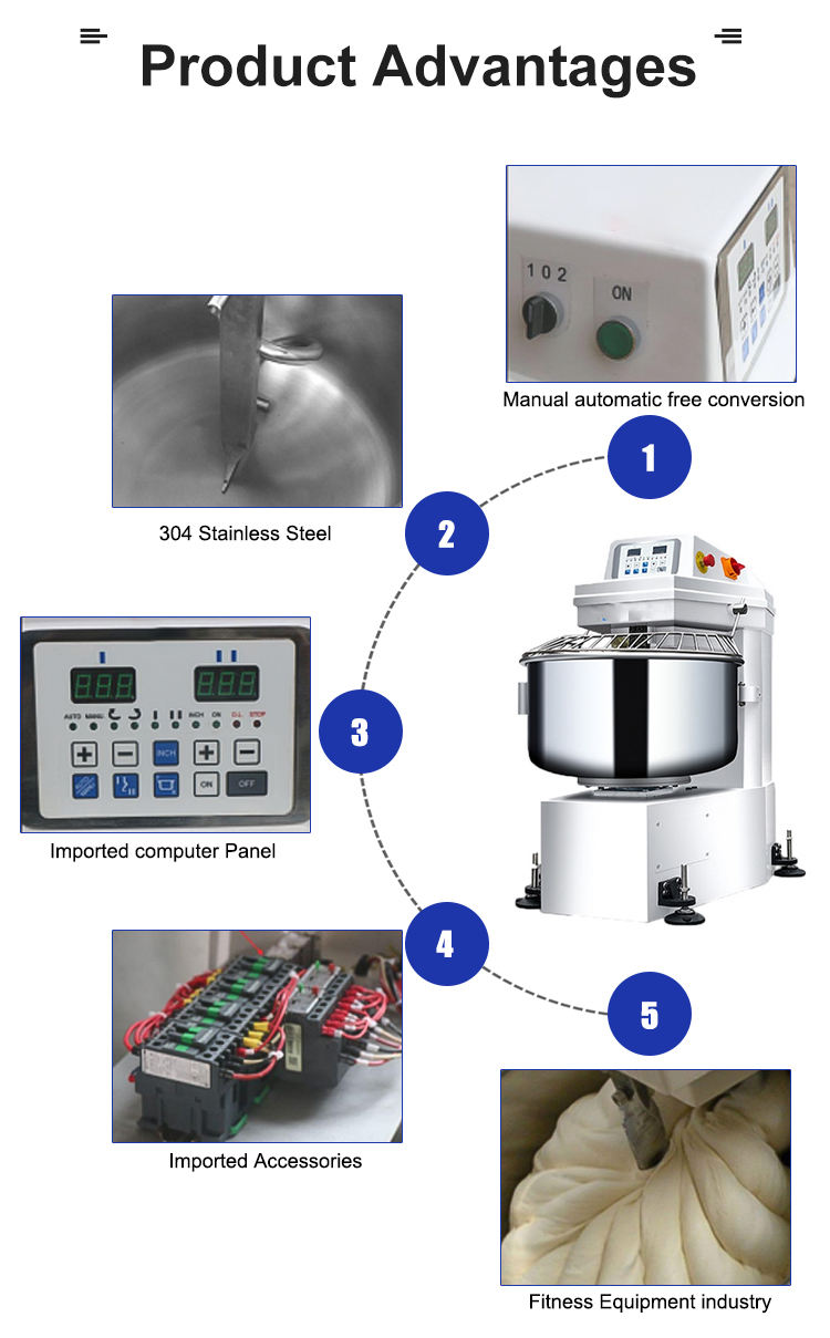 Factory Sold 150L Industrial Commercial Bakery Baking Machine Automatic Stainless Steel Wheat Flour Spiral Dough Mixer